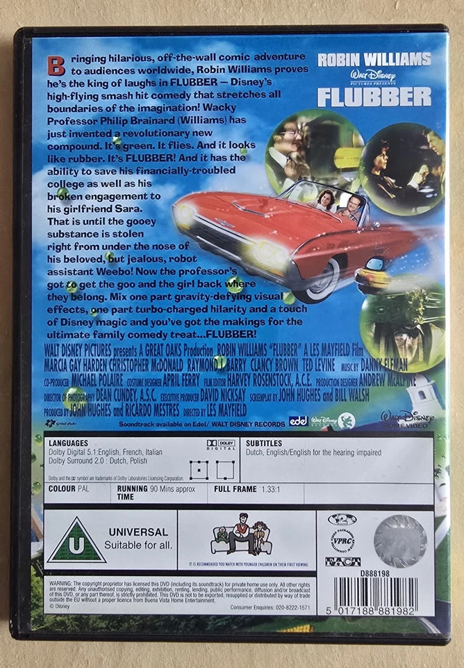 Flubber DVD Children's & Family (1997) Robin Williams, Les Mayfield, Disney - Image 2 of 2