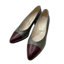 CHANEL Pumps Bicolor Leather Gray Women's Size EU35.5/US5.5