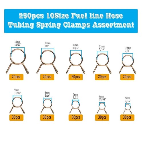 250X Spring Clips Set Fuel Line Hose Water Pipe Air Tubing Spring Clips Clamps - Picture 3 of 12