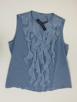 Elie Tahari Estella Sleeveless Ruffle Silk Blouse - Womens Medium - Blue - Elie Tahari Estella Sleeveless Ruffle Silk Blouse - Womens Medium - Blue -