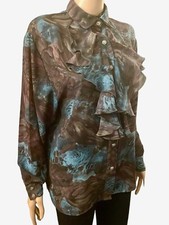 Vintage 90s Shirt Gothic Ruffles Floral Button Up Whimsygoth Jabot Collar  L