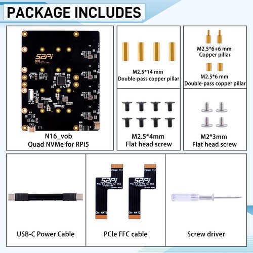 GeeekPi N16 Quad NVMe Expansion Board für Raspberry Pi 5 unterstützt M.2 NVMe... - Bild 8 von 9