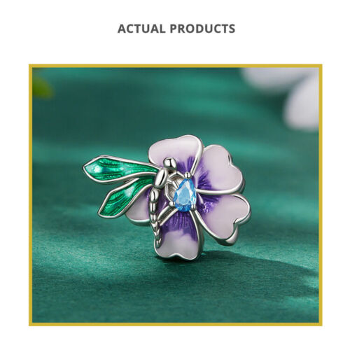 Ciondolo Donna Argento Sterling 925 Fiore Dragonfly Zirconia Ciondolo Gioielli Adattamento Bracciali - Foto 15 di 15