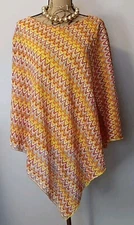 Joan Vass Women Orange Yellow Tank Top Attached Knit Shawl Top Size L