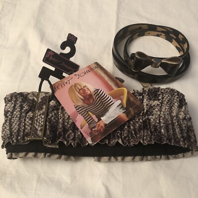 2 NICOLE MILLER Belts = Skinny Cheetah Bow EUC + Wide Snake Cinch NWT M/L