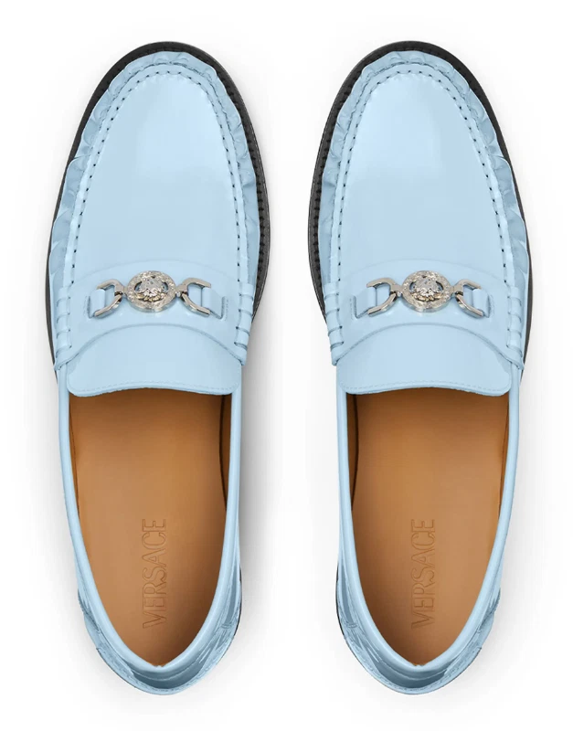 Mocassini Versace Medusa nuovi con scatola $775 in pelle verniciata taglia 42 EU 9 US