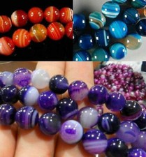6mm 8mm 10mm Natural Color Stripe Agate Onyx Gems Round Loose Beads 15"