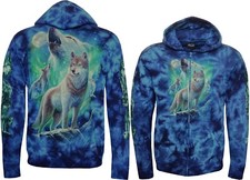 Tie Dye Hoodie Zip Up Wolves Howling During Mystical Night Glow in Dark by Wild