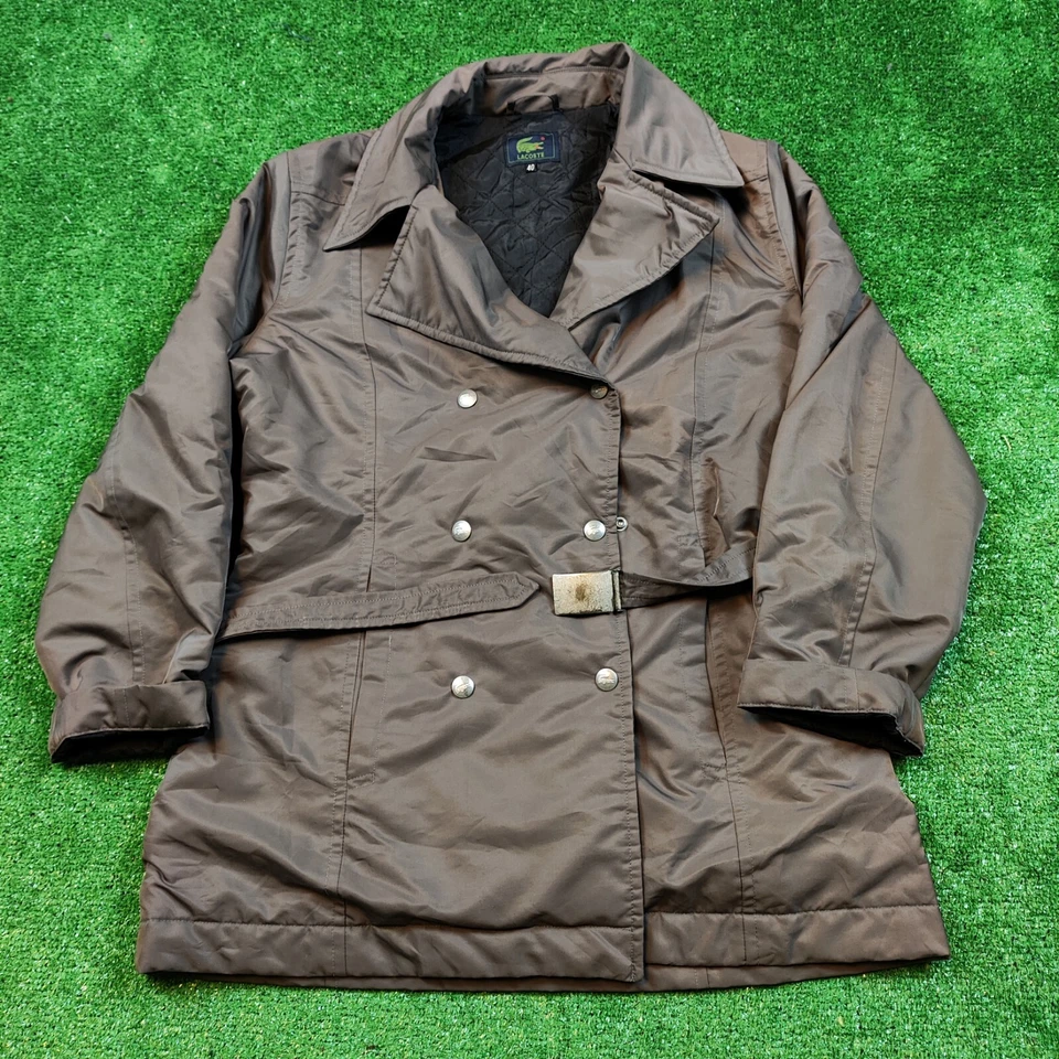 复古 Lacoste 外套夹克女式 40 S-M 米色长户外腰带扣 90 年代* — 第 3/4 张图片