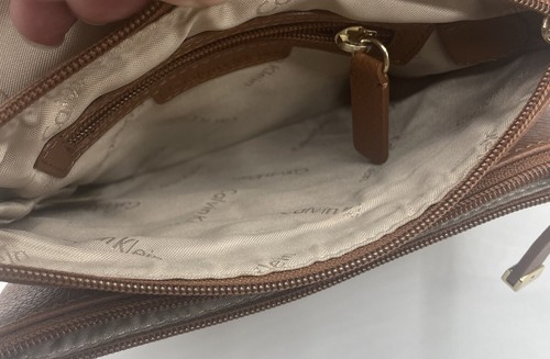 Calvin Klein Crossbody Bag Saddle Brown Pebbled Leather Flap Purse - Picture 9 of 12