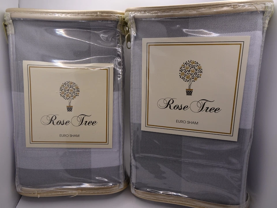 NUEVO CON ETIQUETAS PAR de Rose Tree Julianne Gingham Check Euro Shams 26x26" Almohada a Cuadros Foto 3 de 4