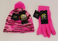 Champion C9 Girls Pink Pom-Pom Beanie  Gloves Duo Dry Tech Touch Fingers - Flaw