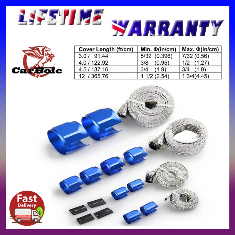 Blue/Red/Silver Braided Hose Steel Sleeve Kit Radiator Heater Fuel Line Covers - image 3 of 4