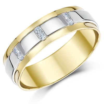 9ct zweifarbiger Ring einfarbiger Diamant 6 mm Band