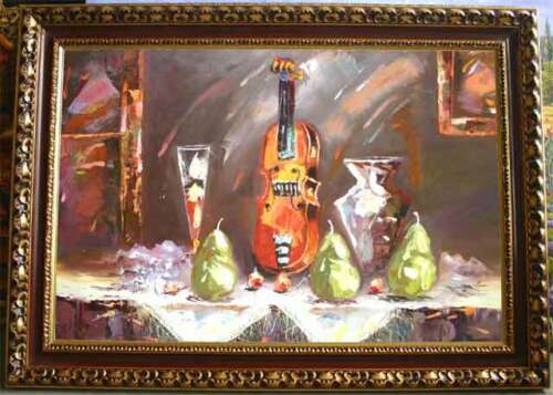 36"x24" Singed Original Oil Painting: violin-4292 - Picture 1 of 5