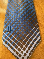 Lanvin Chemisier Paris Mens Silk Tie Geometric Blue Brown 58”