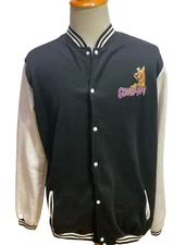 Scooby Doo Dog Varsity Jacket Black White Snap Buttons Fits XL