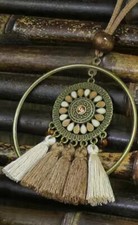 30-32" Sweater Leather Necklace With 3" Wood Pendant Tassel New Free Ship 8024
