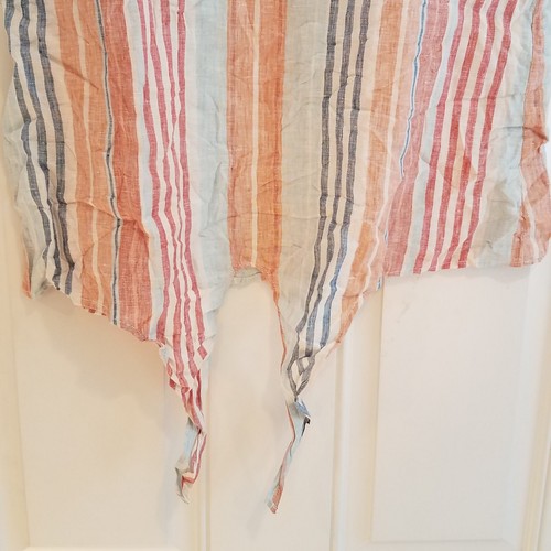 LL Bean Signature Blouse Womens Large Striped 100% Linen Tie Waist Boho T-2 - Picture 4 of 9