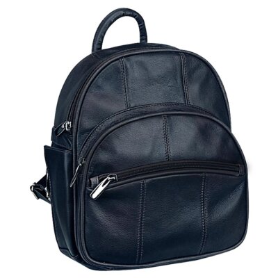 Silver Fever Genuine Leather Round Top Backpack Purse Organizer Bag