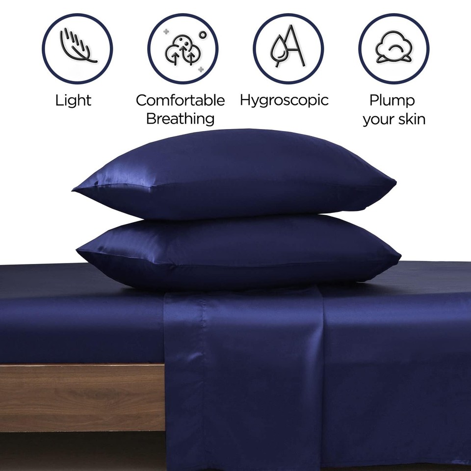 Navy Blue Pillowcases King Size Set of 2, Similar to Silk Pillow Cases