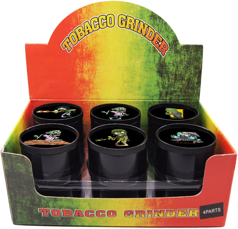 12 PACK 2" Aluminum Grinder 3 PC Tobacco Herb Spice Crusher Zombie Black Color