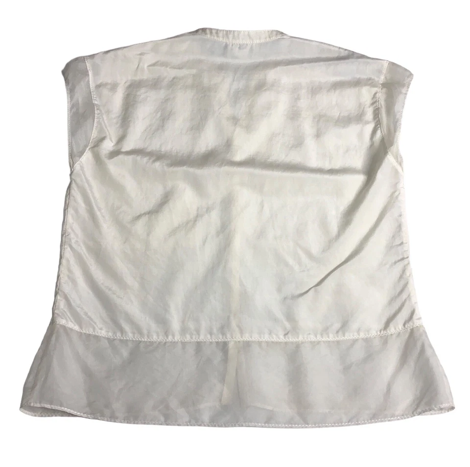 Helmut Lang Top Womens S Cream Sheer Cap Sleeve Button Pocket Split Neck Pocket - Image 2 of 4