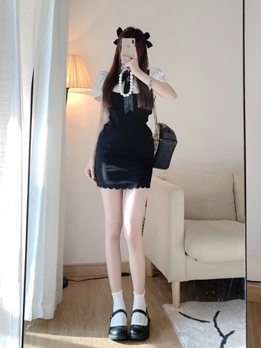 Detachable bow fake two-piece knitted dress