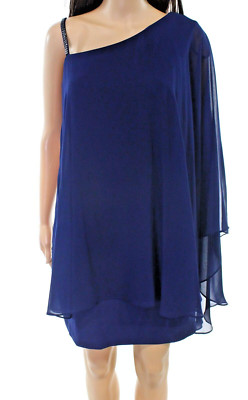 Laundry ~ Navy Chiffon Draped Popover Sheath Beaded Strap Party Dress 6 NEW