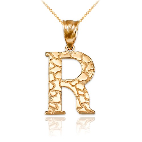 Yellow Gold Nugget Letter Initial Pendant Necklace - Picture 58 of 75