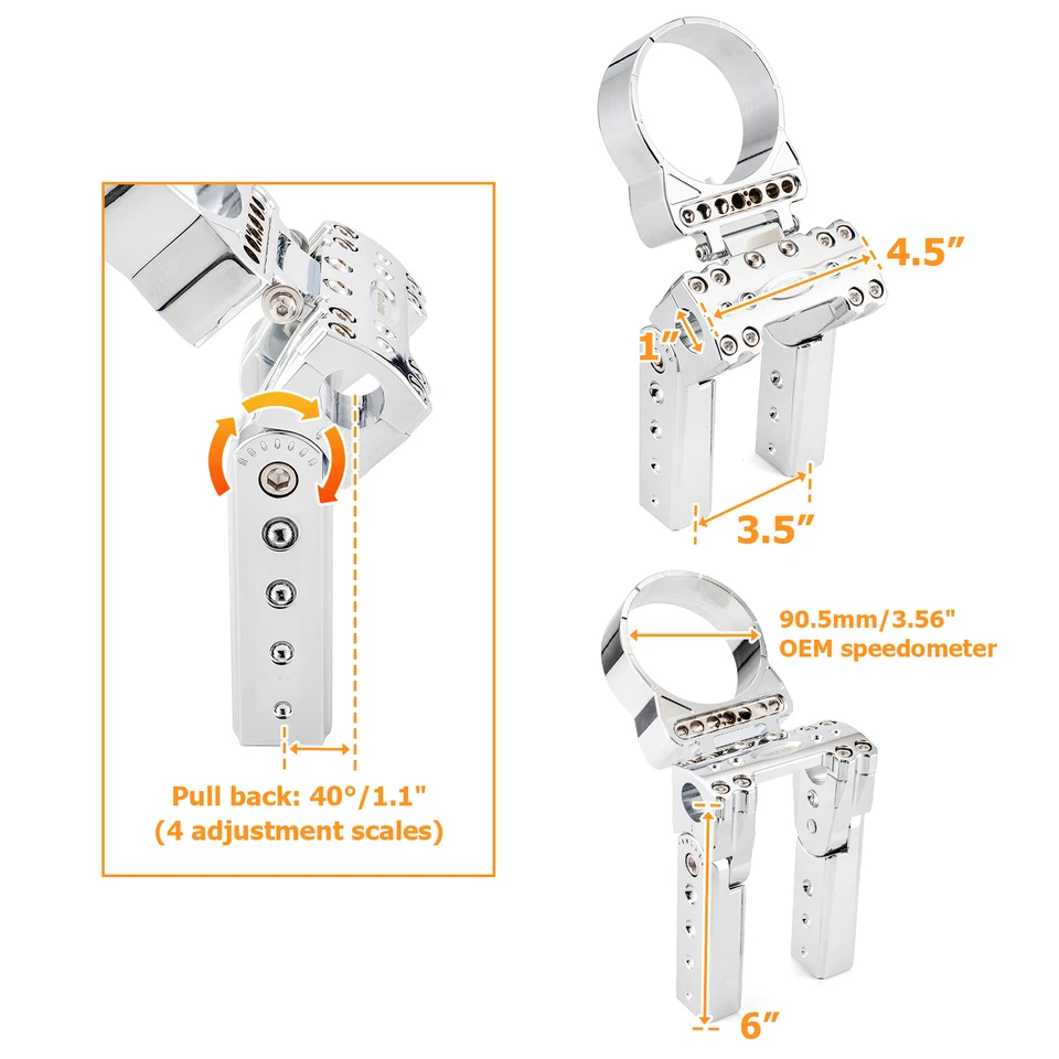 6" Handlebar Riser Clamp with Gauge Mount Housing for Harley Dyna Fat Street Bob - Imagem 2 de 4