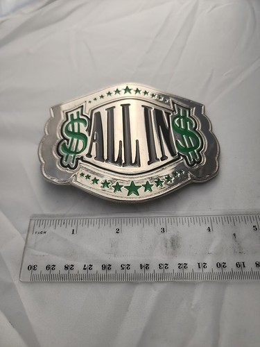 ALL IN Text Dollar Signs Novelty Belt Buckle Silver Tone Money Gambling - Picture 2 of 8
