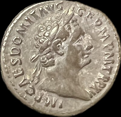 ANCIENT ROMAN SILVER DENARIUS - DOMITIAN - 95-96 AD. NEARLY EXTREMELY FINE!