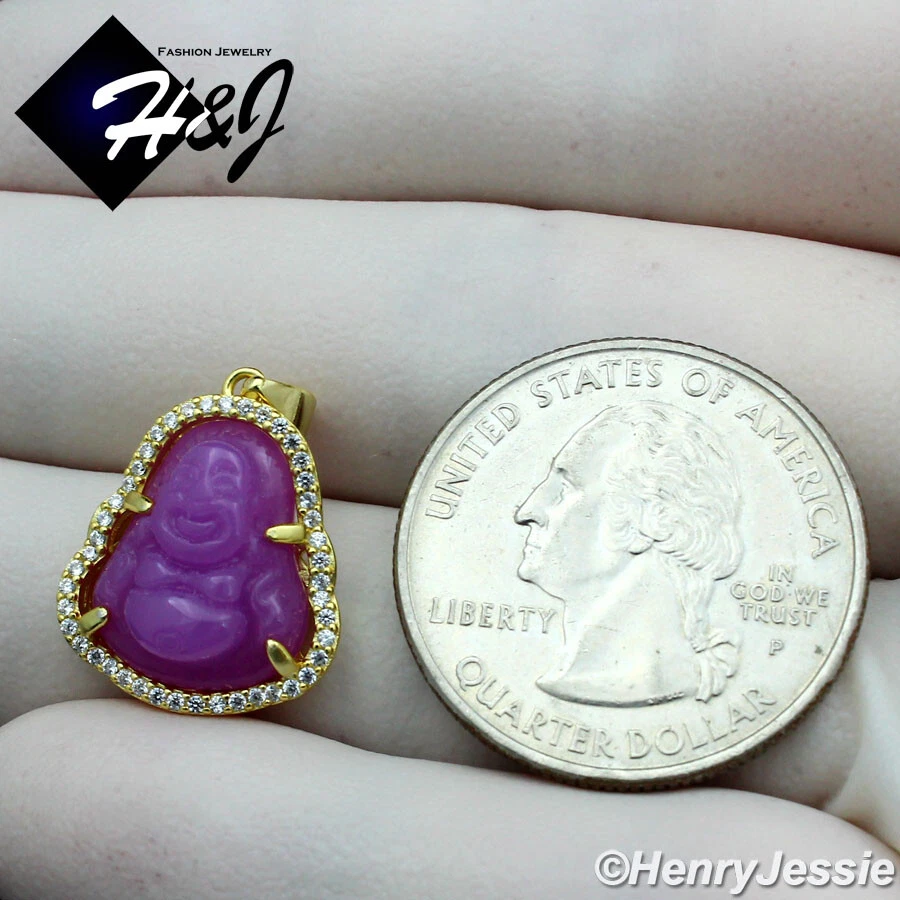 COLGANTE BUDA CHAPADO EN ORO CON DIAMANTES DE IMITACIÓN PÚRPURA PEQUEÑO DE PLATA ESTERLINA 925 PARA HOMBRE*GP283 Foto 3 de 4
