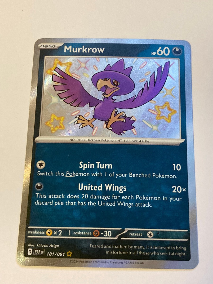 Murkrow - 181/091 - Paldean Fates - Shiny Rare Pokemon Card Murkrow - 181/091 - Paldean Fates - Shiny Rare Pokemon Card
