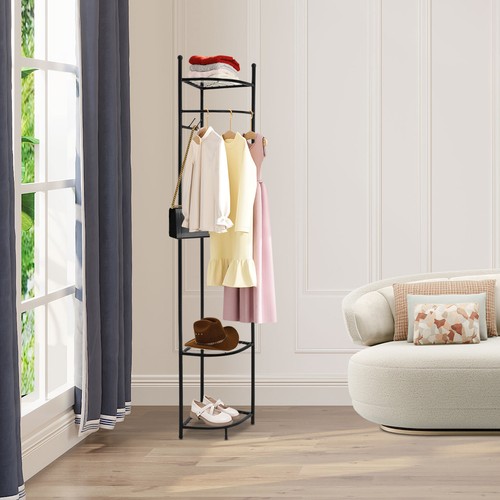 Metal Corner Clothes Rack, Gold Garment Rack Hall Tree, Freestanding Garment - Picture 19 of 24