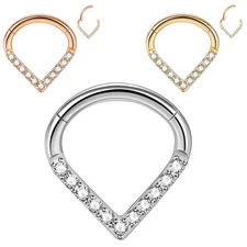 16G Teardrop Shape Septum Clicker Surgical Steel CZ Daith Tragus Nose Hoop Ring