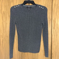 Liz Claiborne Women's MediumRibbed Knit  Pullover Cotton Long Sleeve  Gray