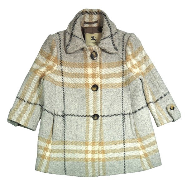Burberry Women's Wool Plaid Coat Beige & Gray Button Front Size US 6