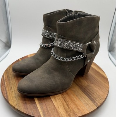 Jennifer Lopez Size 9 1/2 Melinda Faux Suede Rhinestone Chain Ankle Boots 0772