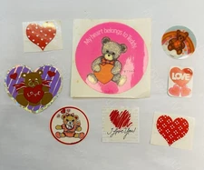 Lot Of 8 Vintage 80s Stickers Hearts N Bears,Trista,Corrie,Grossman,sky Ent. L.A