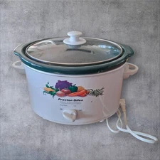 Proctor Silex Slow Cooker Oval White Vegetables Crockpot 1998 Vinatge 4-qt