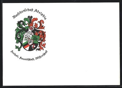 AK Würzburg, Burschenschaft Adelphia in der Sieboldstrasse 12, Studentenwappen 
