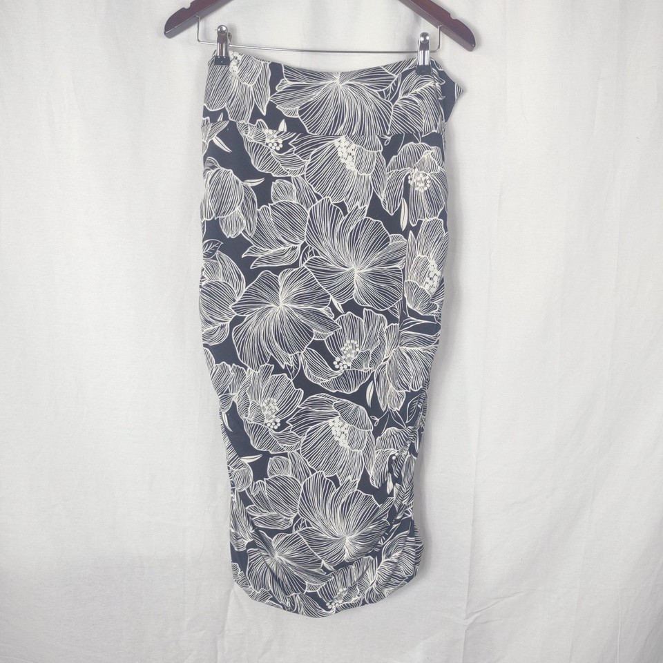 Slate The Label Womens Size L XL Black White Boho Midi Skirt Side Ruching