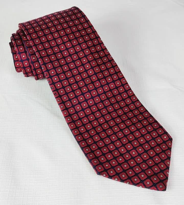 Brooks Brothers Makers Pure Silk Red Navy Blue & Silver Geometric Pattern Tie - Image 1 of 4