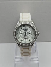 Fossil Riley Womens 40mm Watch White Silicone Glitz Bezel Quartz New Battery WR