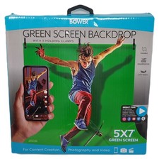 Green Screen Backdrop 5  X7  Bower With 3 Holding Clamps NEW Sealed