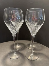 Pier 1 Set Of 4 Clear Crackle Wine Glass Goblet Straight Rim