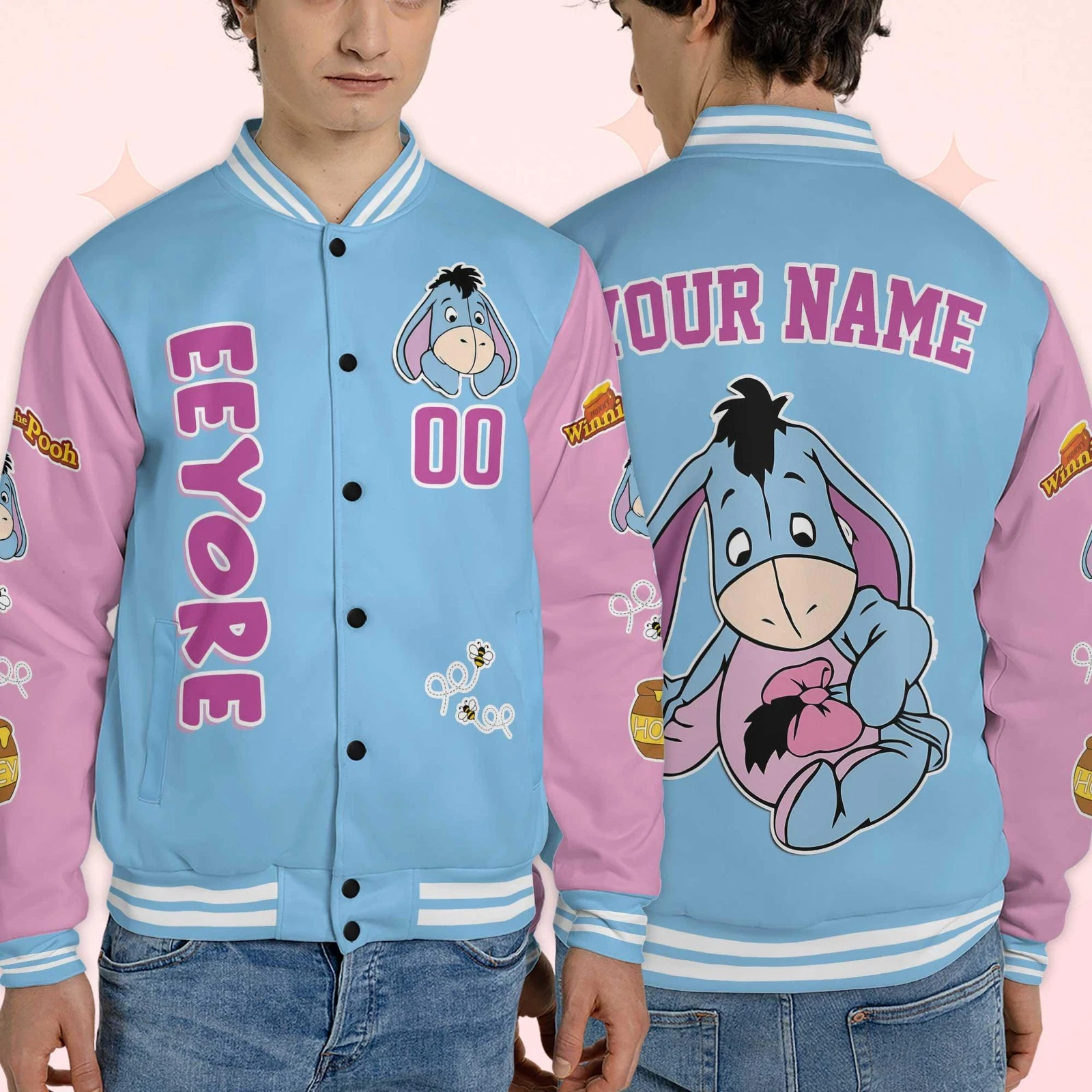 Personalized Winnie The Pooh Eeyore Cute Donkey Cartoon Baseball Jacket