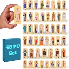48 Pcs Wooden Community Helpers People Figures - Little Town People Wood City...